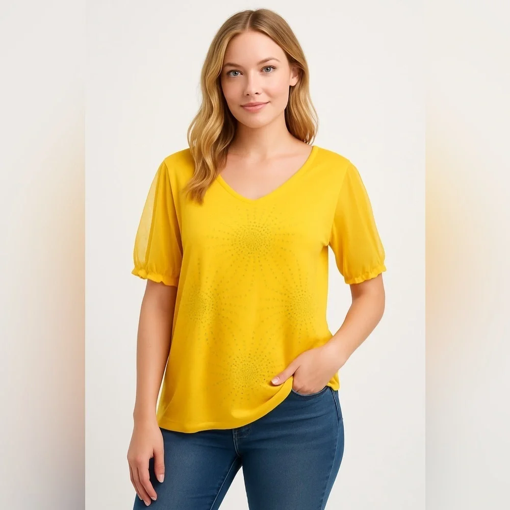 Giorgio Fiodine Yellow Blouse Plus Size Womens 26 28 NWT - Picture 1 of 16